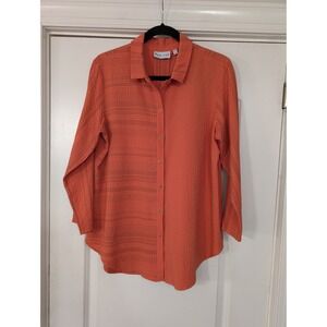 Habitat Textured Orange Button Down Long Sleeve Shirt Women's Medium artsy